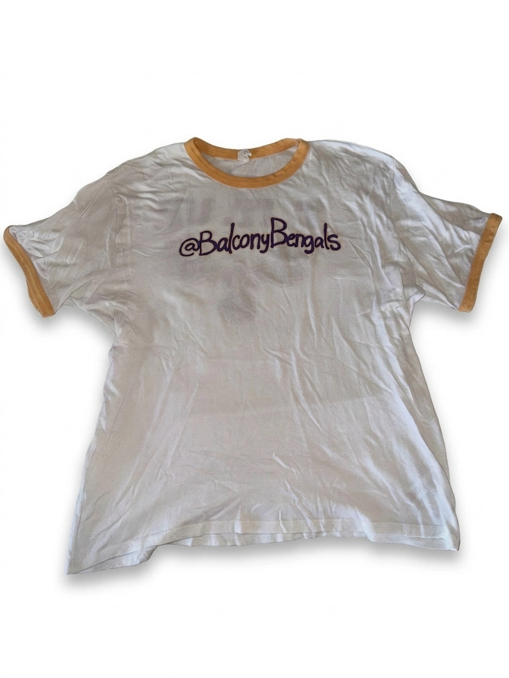 Balcony Bengals Ringer Tee | White/Gold | XXL | Purple/Gold Graphic